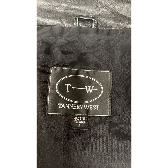 Vintage TANNERY WEST Black Leather Vest - Size L - Rare - - Picture 12 of 13
